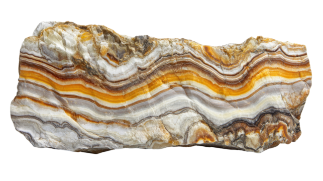 Layered rock formation featuring wavy sediment patterns, showcasing natural geological texture and erosion lines in sedimentary stone, isolated on white background