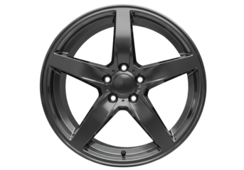 Isolated Sleek Dark Gray Car Wheel Rim with Five Spokes