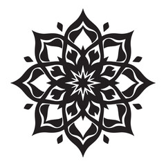 Obraz premium Elegant symmetrical black silhouette floral mandala design on a clean white background