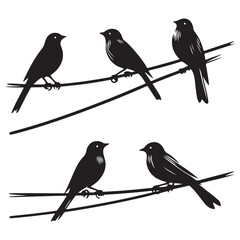 Birds on a Wire Silhouette Illustration Vector for Graphic Designs