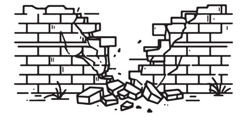 Broken Brick Wall Vector Illustration Demolition Construction Design