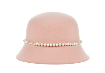Isolated Elegant Pale Pink Cloche Hat Adorned with Pearls