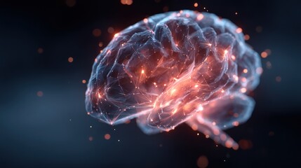 Digital illustration of a brain with glowing connections against a dark background.