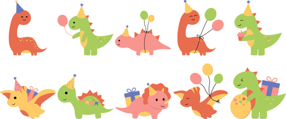 Cute Birthday Dinosaur Illustration