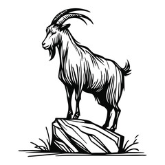 Outline Goat on Rock Logo – Simple Thin Line Wild Goat Design