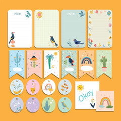 Whimsical Stationery Set: A collection of colorful, hand-drawn stationery elements perfect for notes, tags, and creative projects.