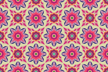 seamless traditional Thai art floral pattern in damask style motifs suitable for wallpaper, cloth, curtain, textile, tile and fabric design isolated illustration vector archive EPS file.