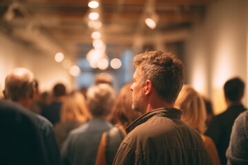 Obraz premium Crowd viewing art exhibit