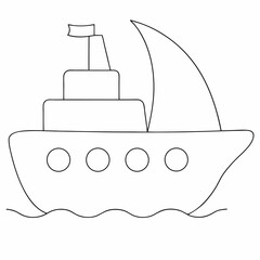 Ship coloring page simple and minimal line art illustration on white background