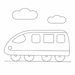 Train coloring page simple and minimal line art illustration on white background