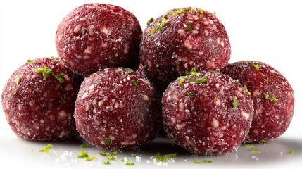 A pile of red energy balls with white specks and green sprinkles.