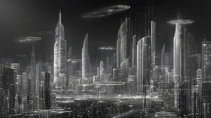 Fototapeta premium Futuristic cityscape with towering skyscrapers and advanced technology