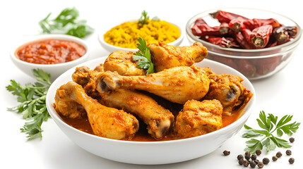 India food chicken masala and curry ingredient in 3d png white using for presentation. Created using generative AI.