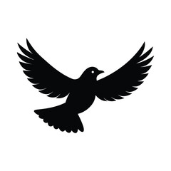 Fototapeta premium Flying bird with open wings silhouette on white background