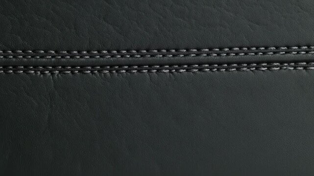 Close-up of textured black leather with detailed stitching lines for upholstery design