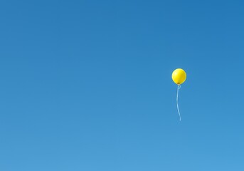 AI-Generated of Minimalist Concept with Negative Space with Yellow Balloon in Blue Sky