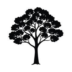 Tree with leaves silhouette on white background