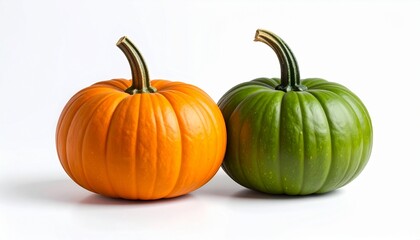 Obraz premium Orange and green pumpkins isolated on white background 