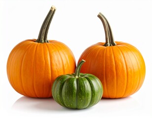 Obraz premium Orange and green pumpkins isolated on white background 