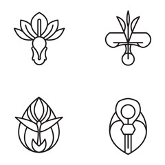 Obraz premium Four minimalist line art floral and botanical silhouette icon set for design elements