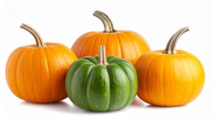 Obraz premium Orange and green pumpkins isolated on white background 