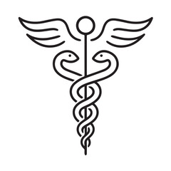 Minimalist black and white caduceus medical symbol line art