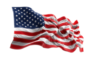 Waving American Flag on Transparent Background, PNG