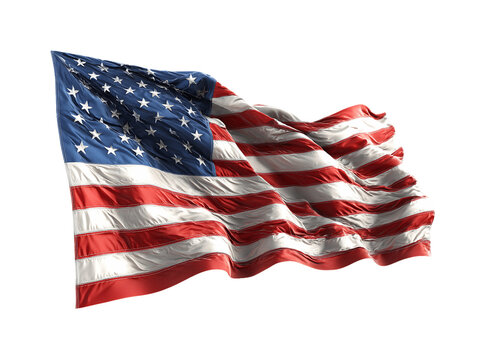 Waving American Flag on Transparent Background, PNG - Powered by Adobe
