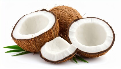 Pieces of fresh ripe coconut isolated on white background