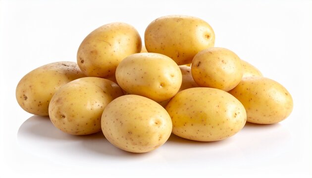 Pile of unwashed potatoes isolated on white background