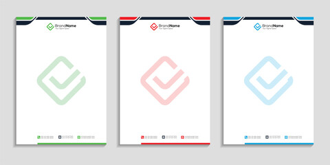 Professional clean business letterhead template design set to three color variation with color gradient for any business