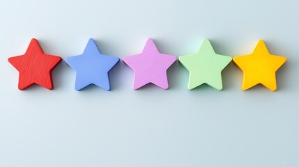 Pastel Wooden Stars Five-Star Rating. Great for Reviews, Feedback, and App Concepts
