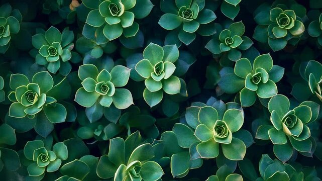 Vibrant Succulent Rosettes Forming Dense Green Groundcover Texture