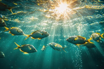 Fototapeta premium A serene moment of ocean fish swimming under the shimmering surface of the sea