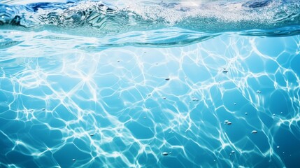 Obraz premium Summer background with clear, light water. You can see ripples and splashes on the water's surface in the sun. There's space to add text. It looks like a cosmetic product, maybe for skin. 