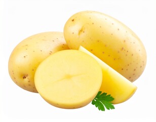 Potato and slice isolated on transparent white background 