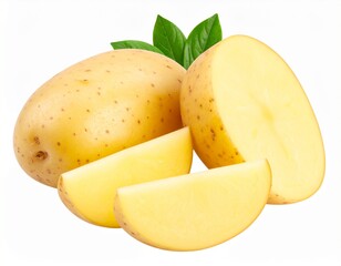 Potato and slice isolated on transparent white background 