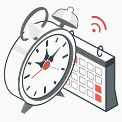 3D Clock with Calendar and Reminder Bell Icon