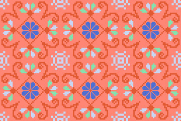 Cross stitch pattern concept showcasing traditional ethnic geometric pattern, Design for textile, background,carpet,wallpaper,clothing,wrapping,Batik,fabric,Vector illustration	
