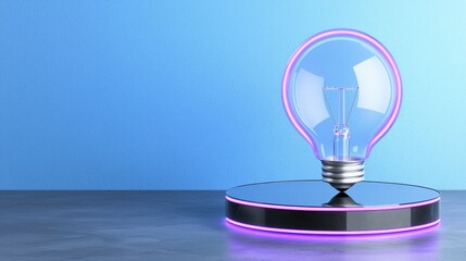 A glowing lightbulb on a black platform.