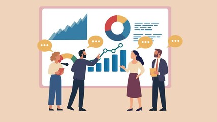 Business Team Meeting Analytics: A diverse business team collaborates around a whiteboard displaying various charts and graphs. - Powered by Adobe
