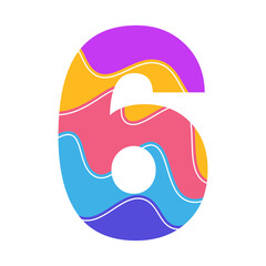 number 6 in abstract style with smooth curved lines