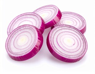Red onion long slices isolated on white background 
