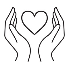 Minimalist line art design two hands connected by a red heart