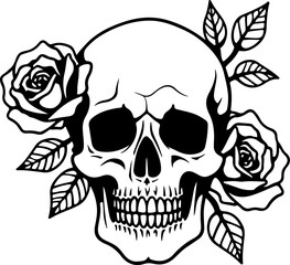 Skull with Sword and Roses vector 