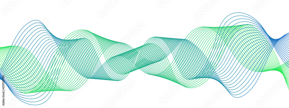 Wall mural abstract, digital-style background with series intertwined, flowing waveforms made of smooth, fine a