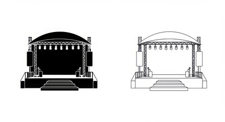 Illustration of a stage in silhouette and outline form