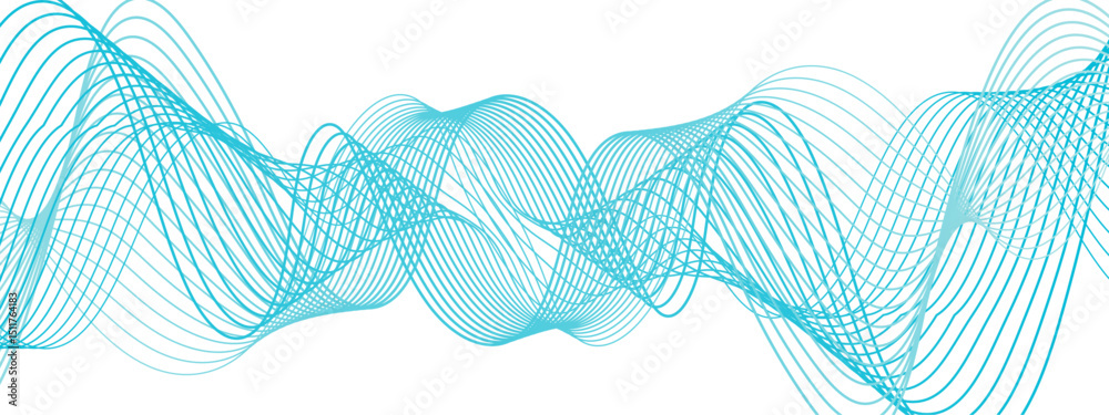 Fototapete abstract, digital-style background with series intertwined, flowing waveforms made of smooth, fine a