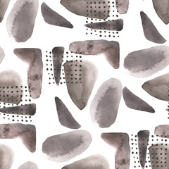 Abstract nordic print with  geometric shapes on white background. Watercolor seamless pattern. Hand drawn  illustration. Mixed media art