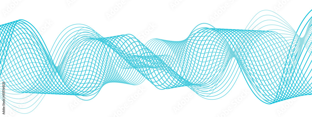 Wall mural abstract, digital-style background with series intertwined, flowing waveforms made of smooth, fine a